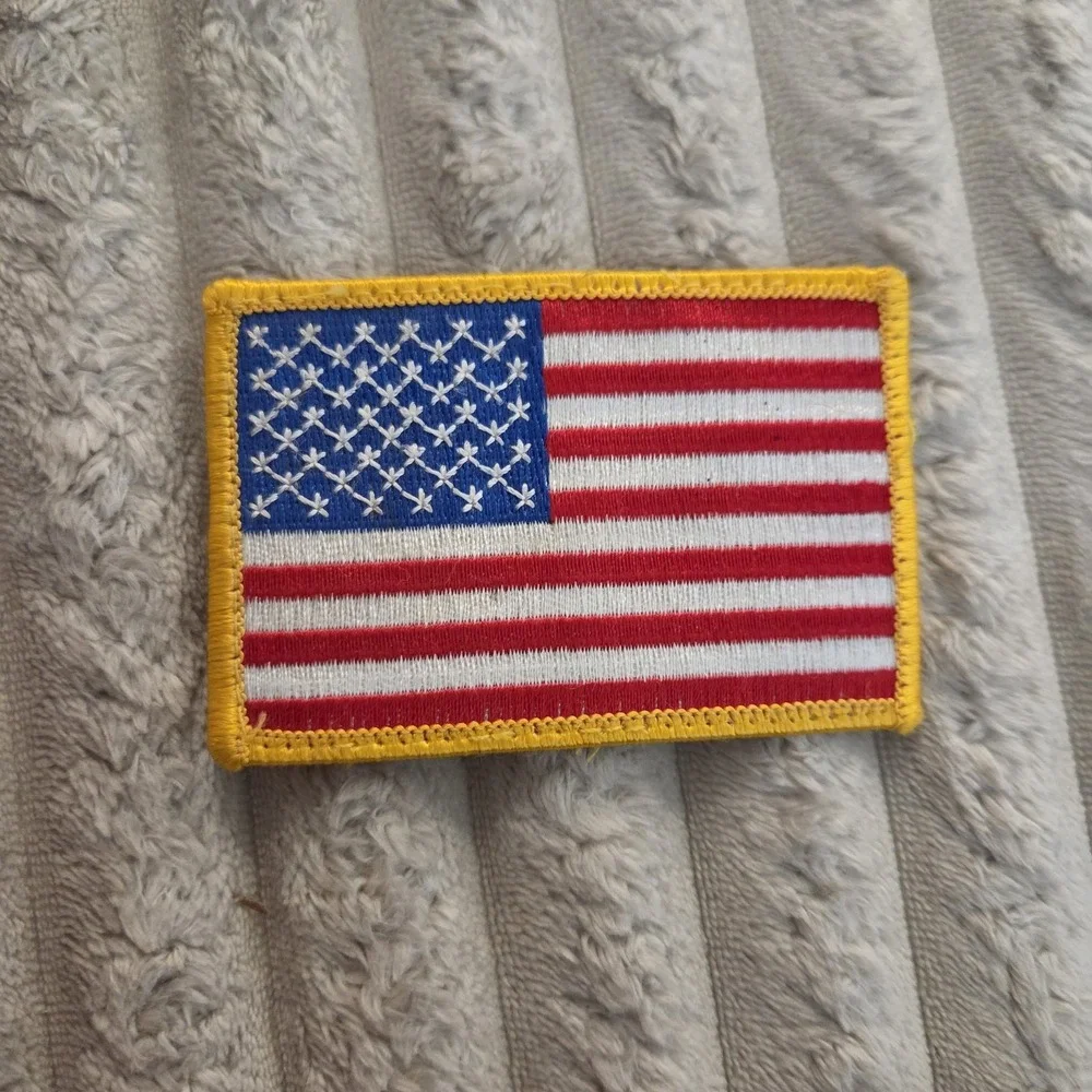 Lot of 2 US Flag Patch Embroidered American Flags Gold Border Iron On Sew On